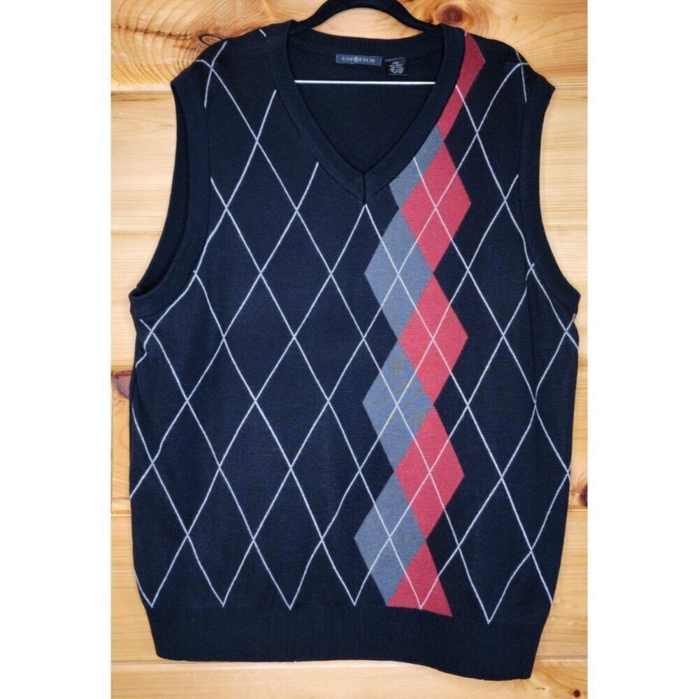 Chereskin Mens Size XXL Sweater Vest Dusty Red Gray Black Argyle 100% Acrylic